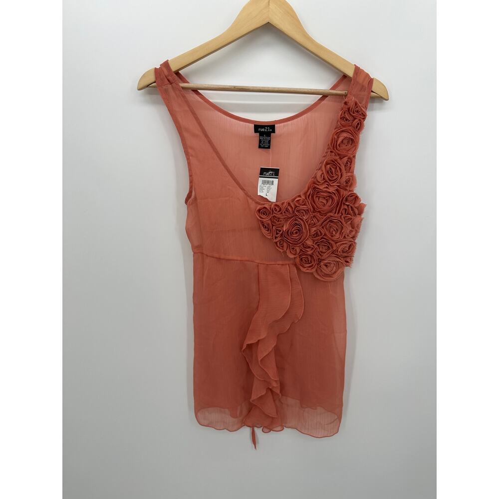 Rue 21 Womens Y2K Sheer Babydoll Tank Size L NWT Rose Feminine Ruffle Coquette‎